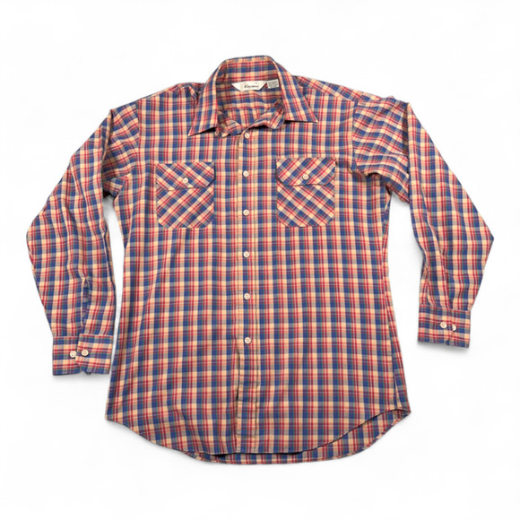Vintage Other - Vintage Kingsport Shirt Adult MEDIUM Brown Plaid Western Colorful Sears 80s